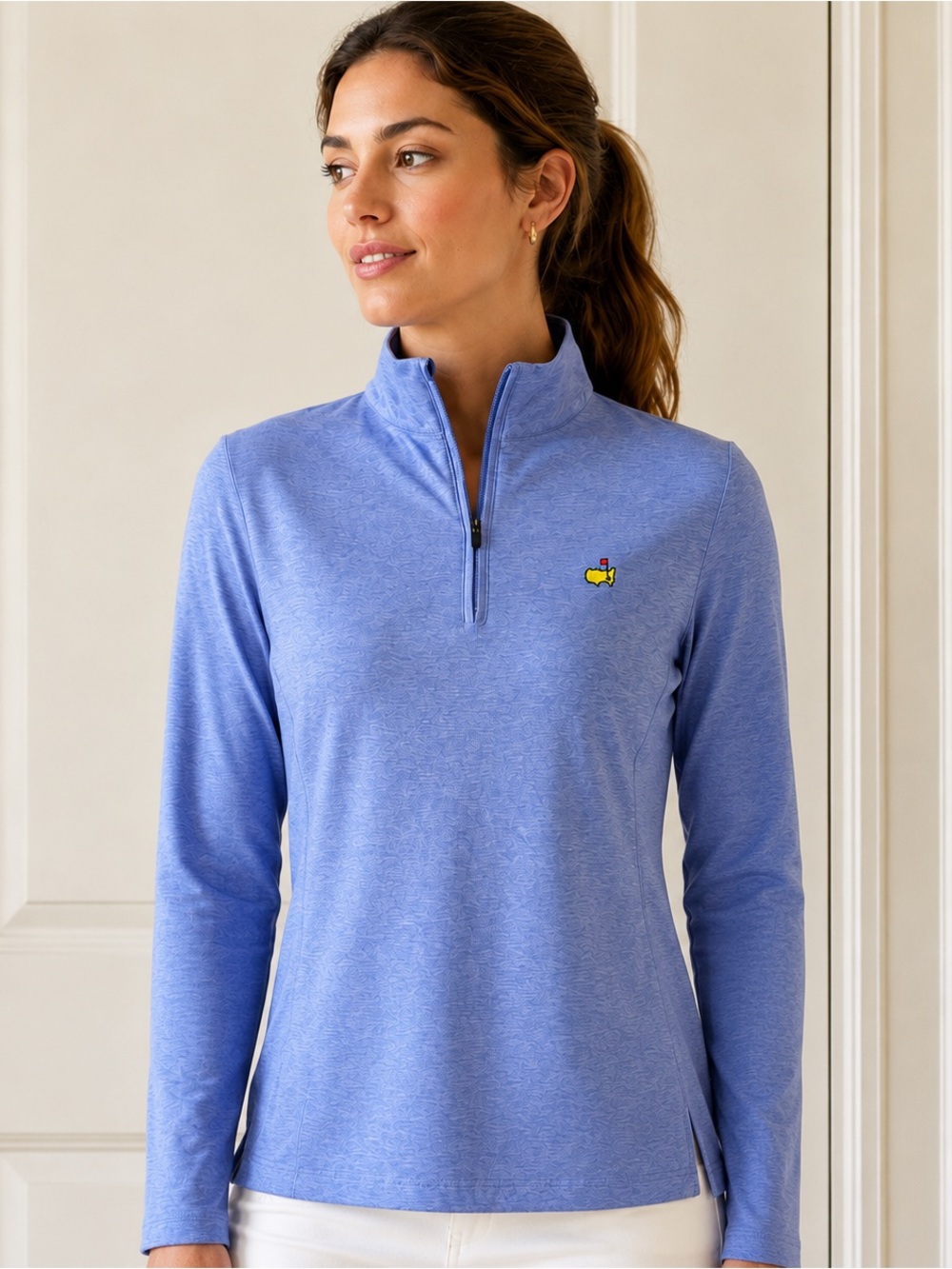 Masters Magnolia Lane Tech Blue Quarter Zip Pullover Golf Top Size M UPF 50
